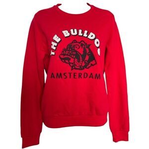 THE BULDOG AMSTERDAM Red Sweater Long Sleeve Pearly Detail Logo Name Size L
